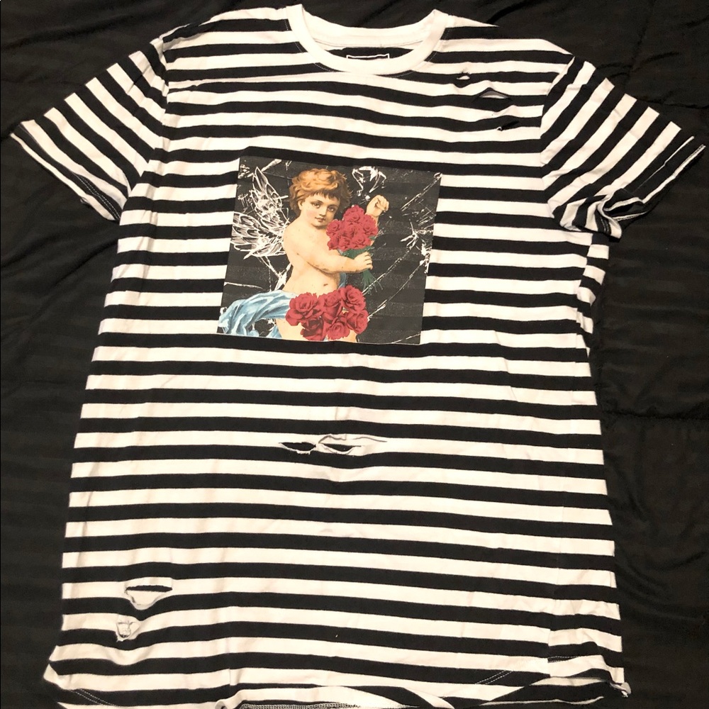 custom-distressed striped angel tee